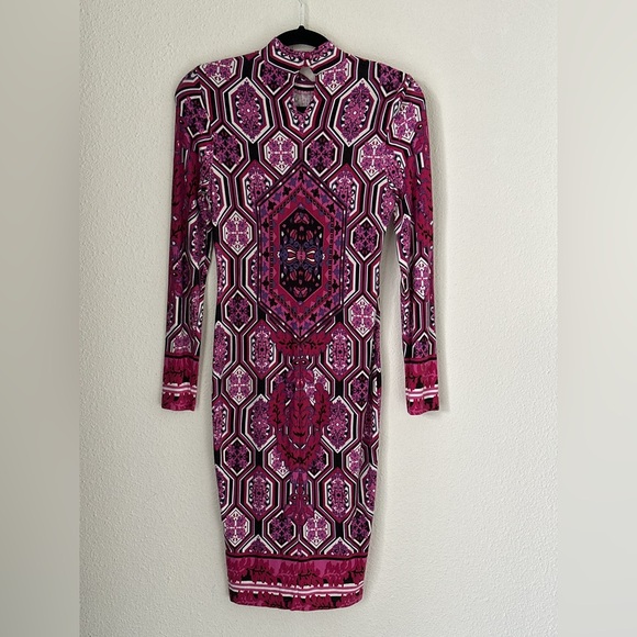 VENUS Pink Geometric Floral Bodycon Dress - Size Small - Picture 5 of 8